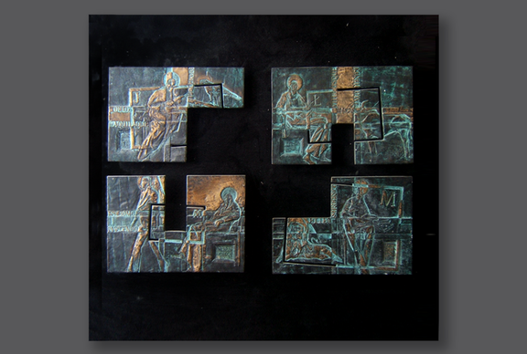 Ewangeliści, 1998, brąz, 40 x 60 cm