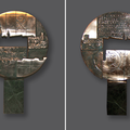 Rzeźba medalierska z okazji wystawy Mity, Nauka, Metafory, /awers, rewers/ 2005, brąz, marmur, 27 x 17 x 5 cm