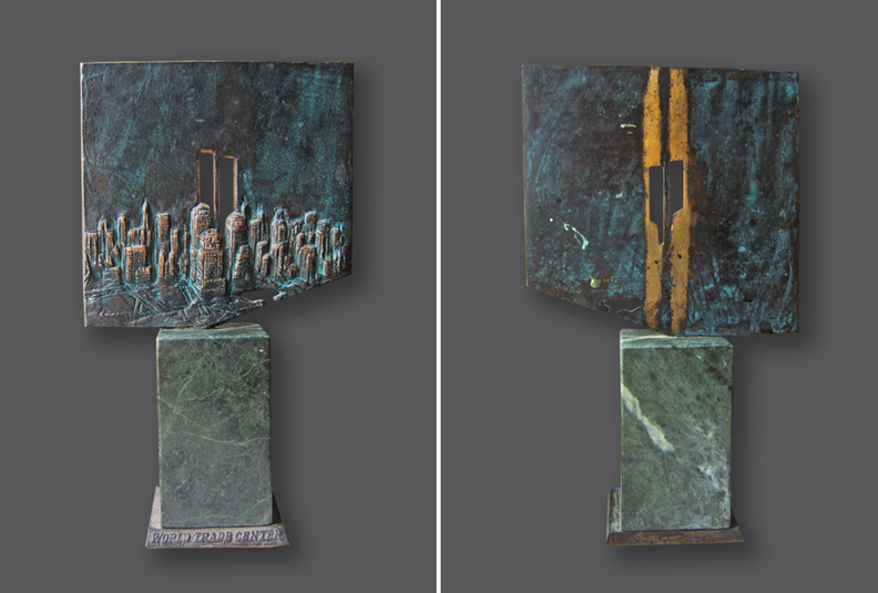 Twin tawers, /awers, rewers/, 2005, brąz, marmur, 23 x 13 x 5 cm