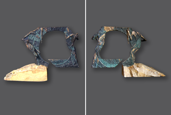 Dyptyk z Rybami, 2000, braz, marmur, 40 x 55 x 17 cm